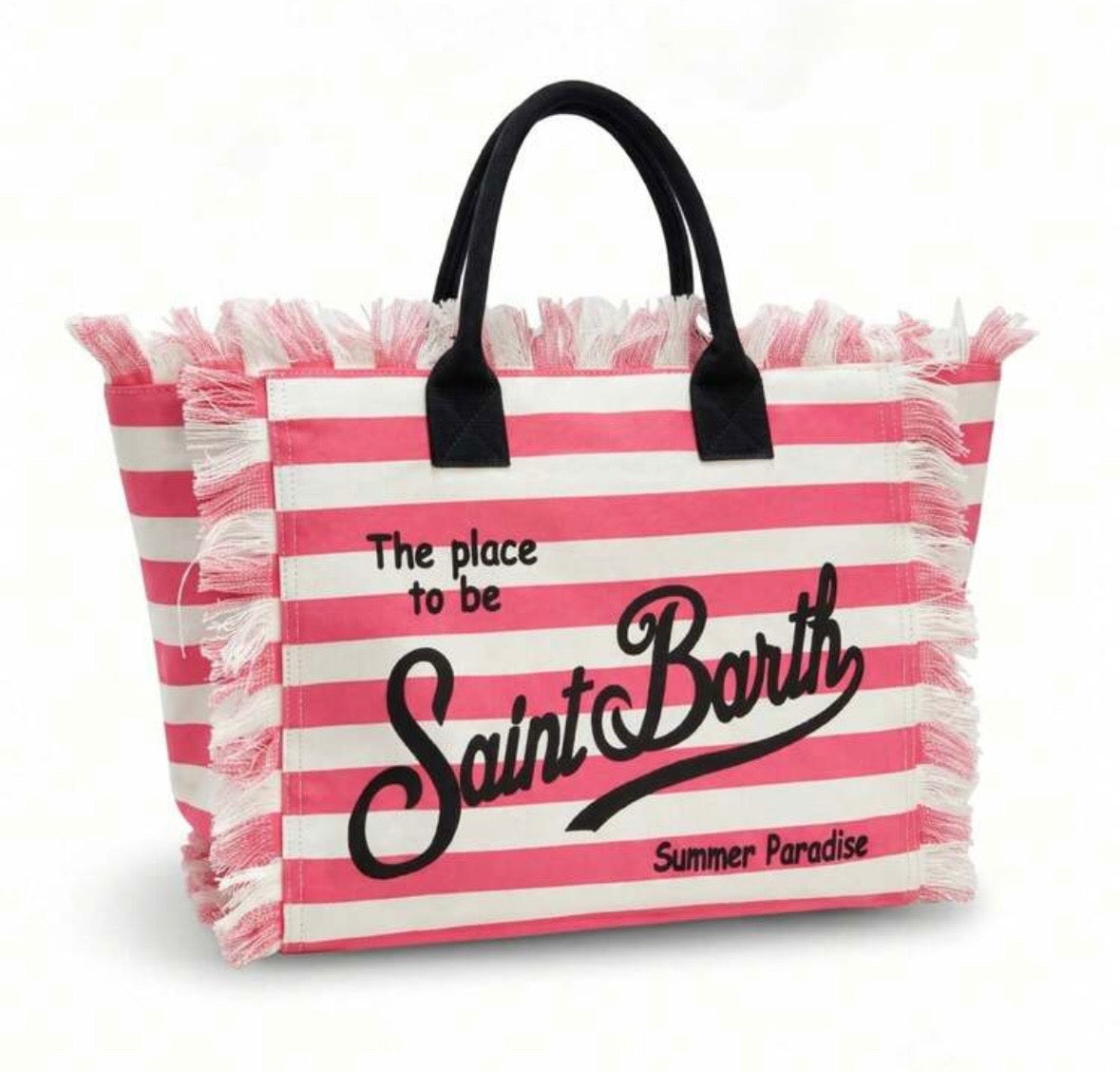 SAINT BARTH borsa mare righe rosa bianco fronte