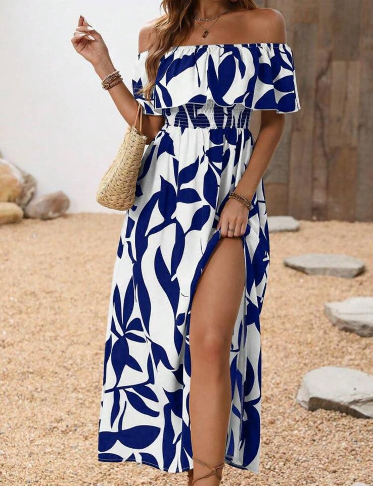 RIVIERA BLOOM - abito lungo maxi monospalla