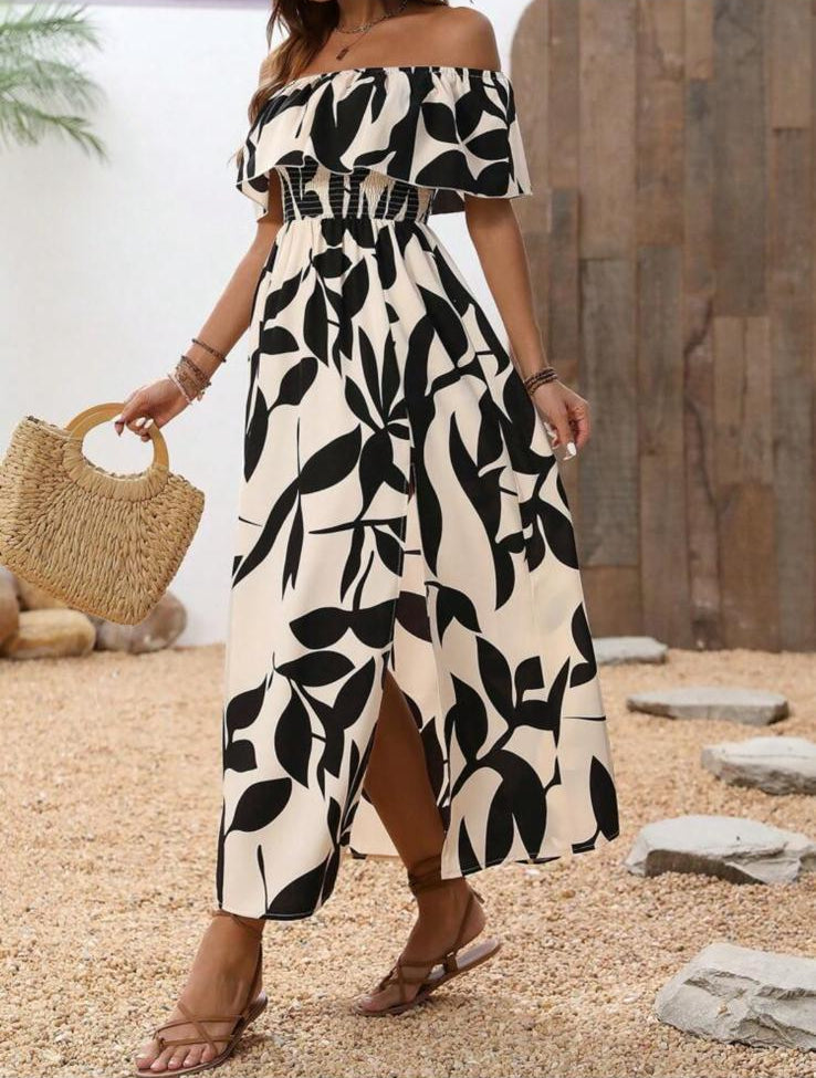 RIVIERA BLOOM - abito lungo maxi monospalla