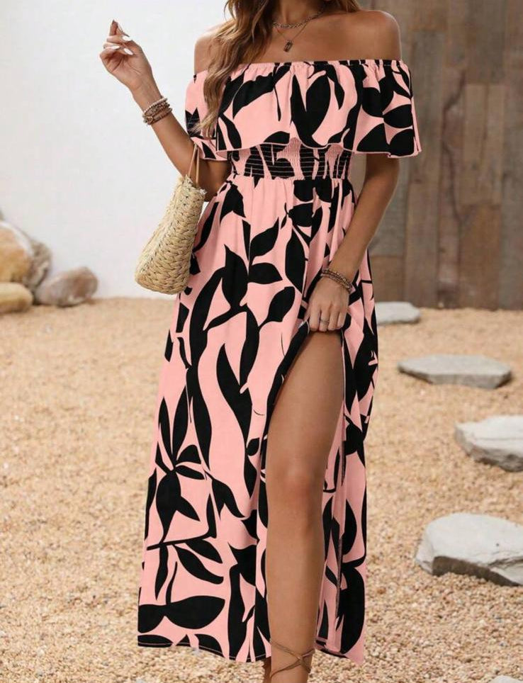 RIVIERA BLOOM - abito lungo maxi monospalla