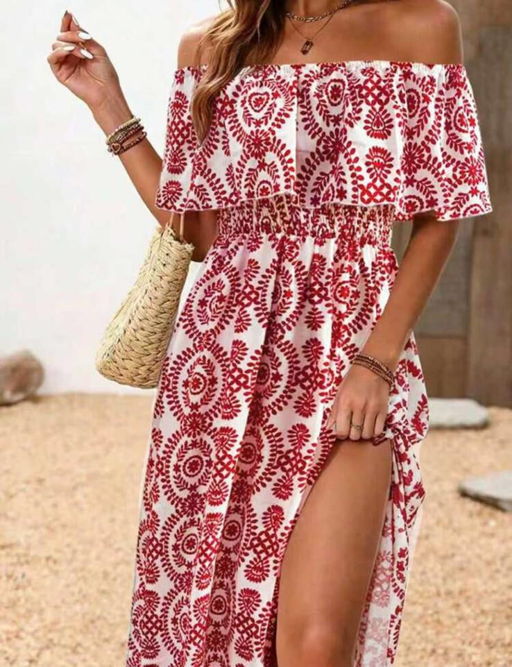 RIVIERA BLOOM - abito lungo maxi monospalla