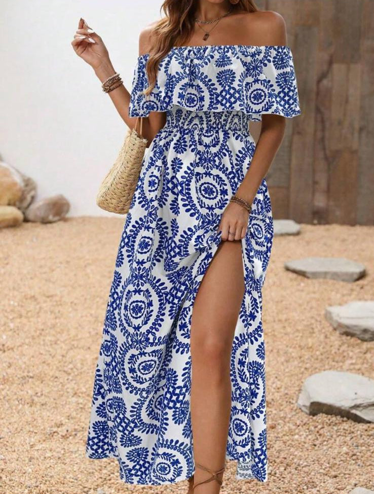 RIVIERA BLOOM - abito lungo maxi monospalla