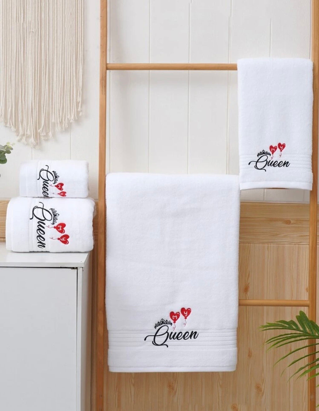 QUEEN TOUCH – Set 2 Asciugamani Donna Ricamati in 100% Cotone