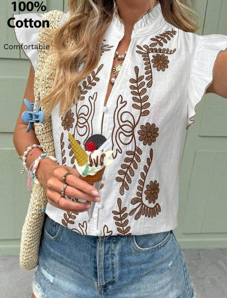 IVORY BREEZE - Camicetta con colletto alla coreana e chiusura a bottoni