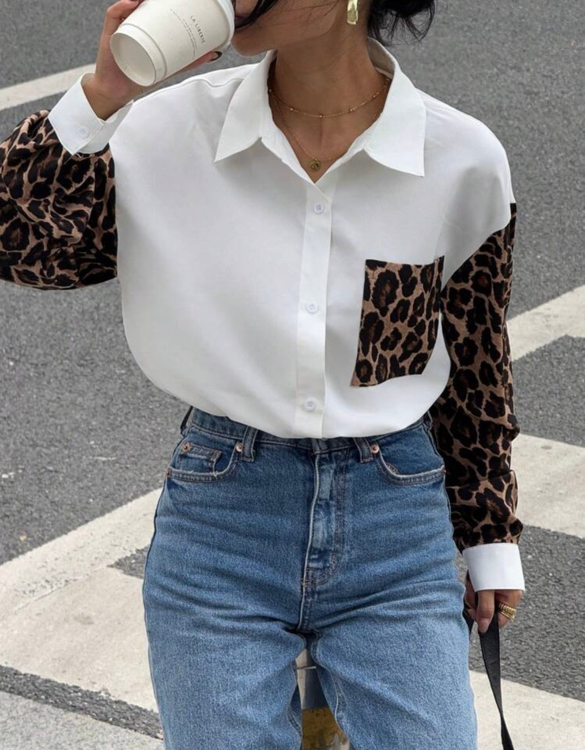 FELINE – Camicia Donna con Dettagli Leopard