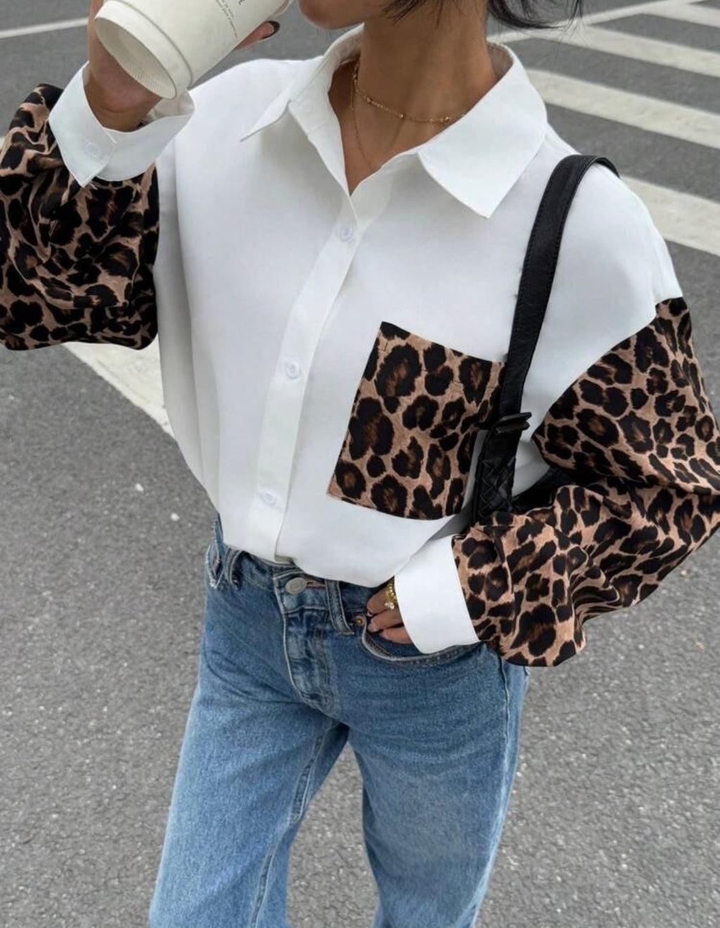 FELINE – Camicia Donna con Dettagli Leopard
