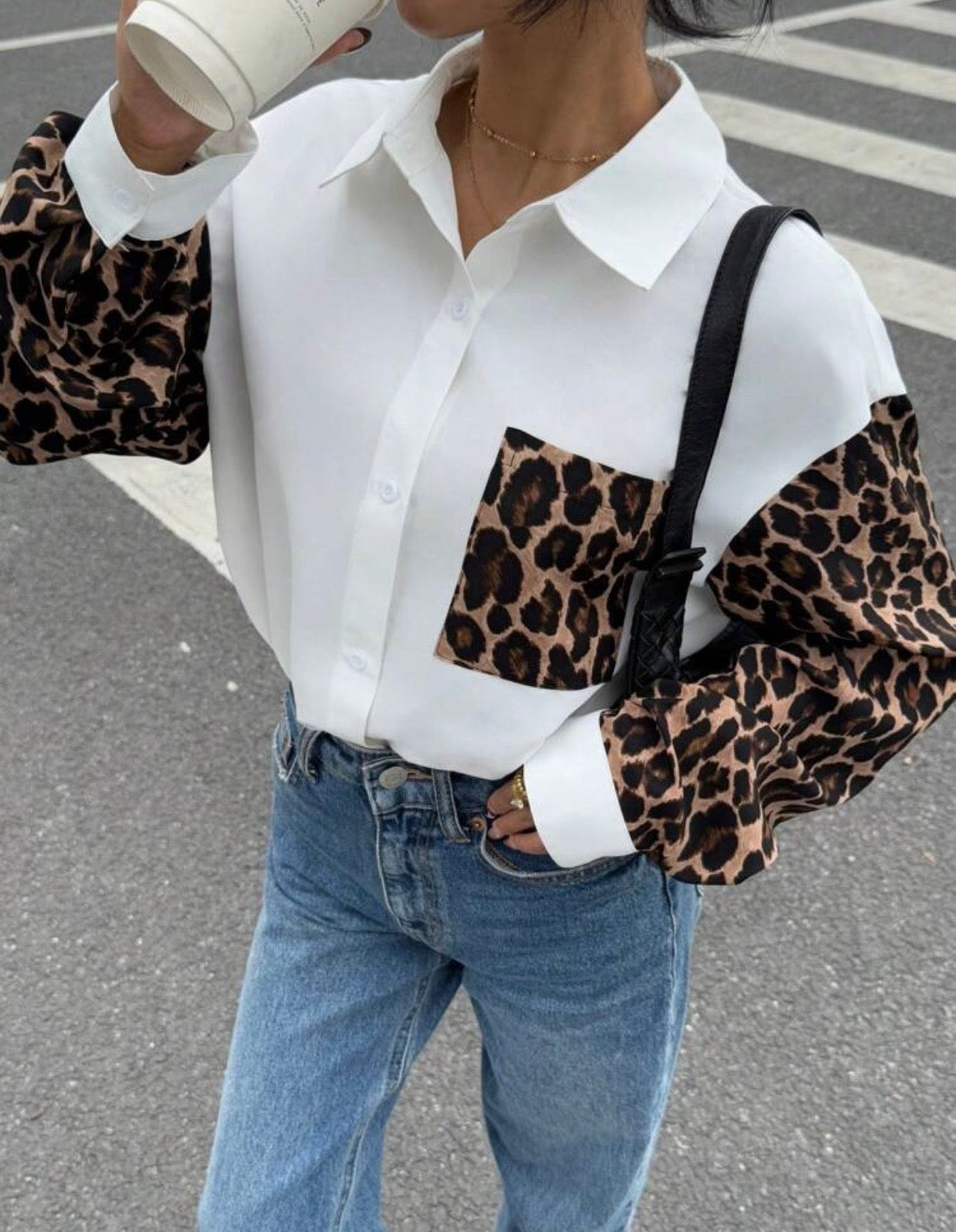 FELINE – Camicia Donna con Dettagli Leopard
