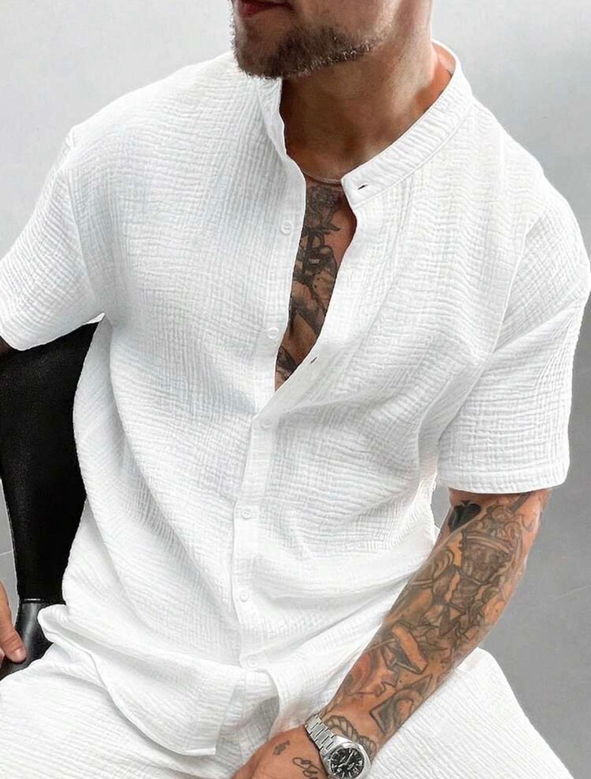 COASTAL LINE – Camicia Manica Corta Senza Colletto Uomo