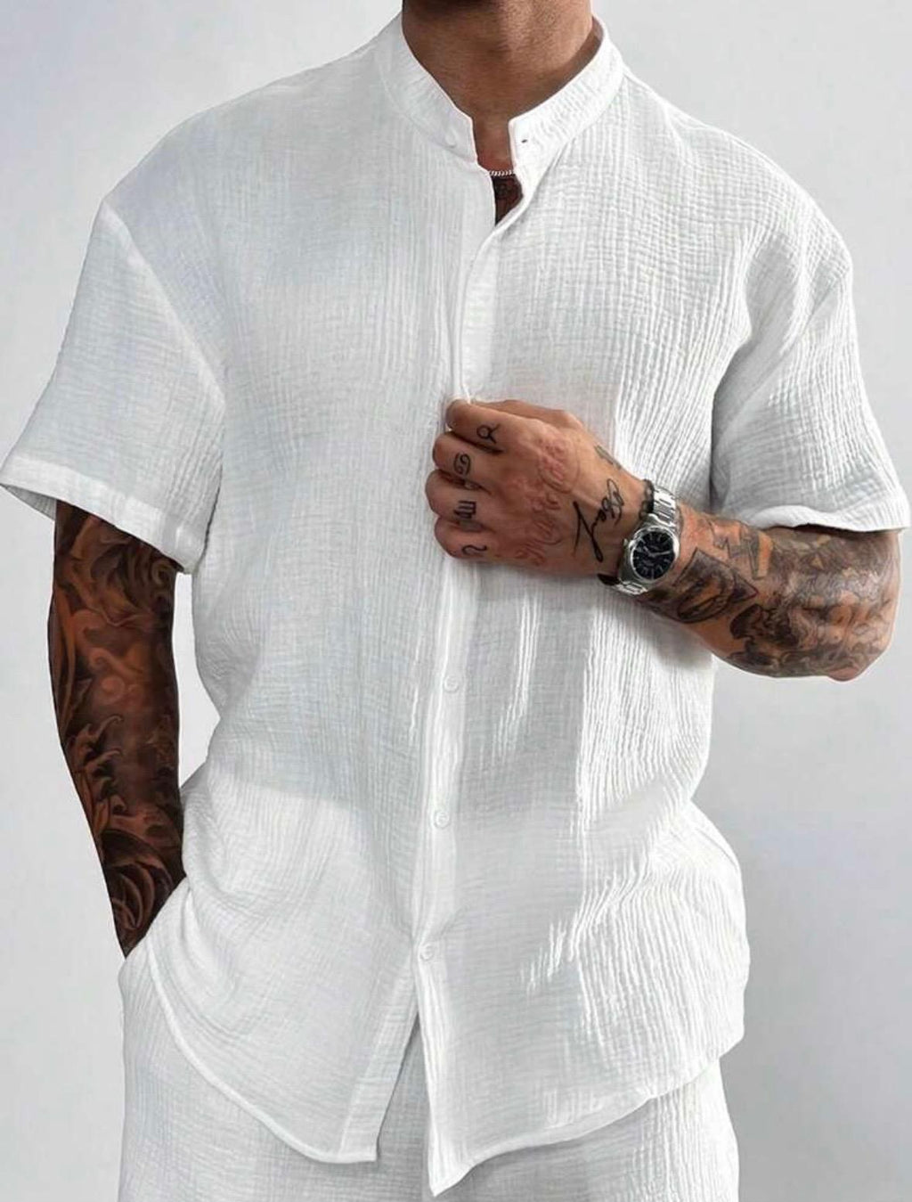 COASTAL LINE – Camicia Manica Corta Senza Colletto Uomo