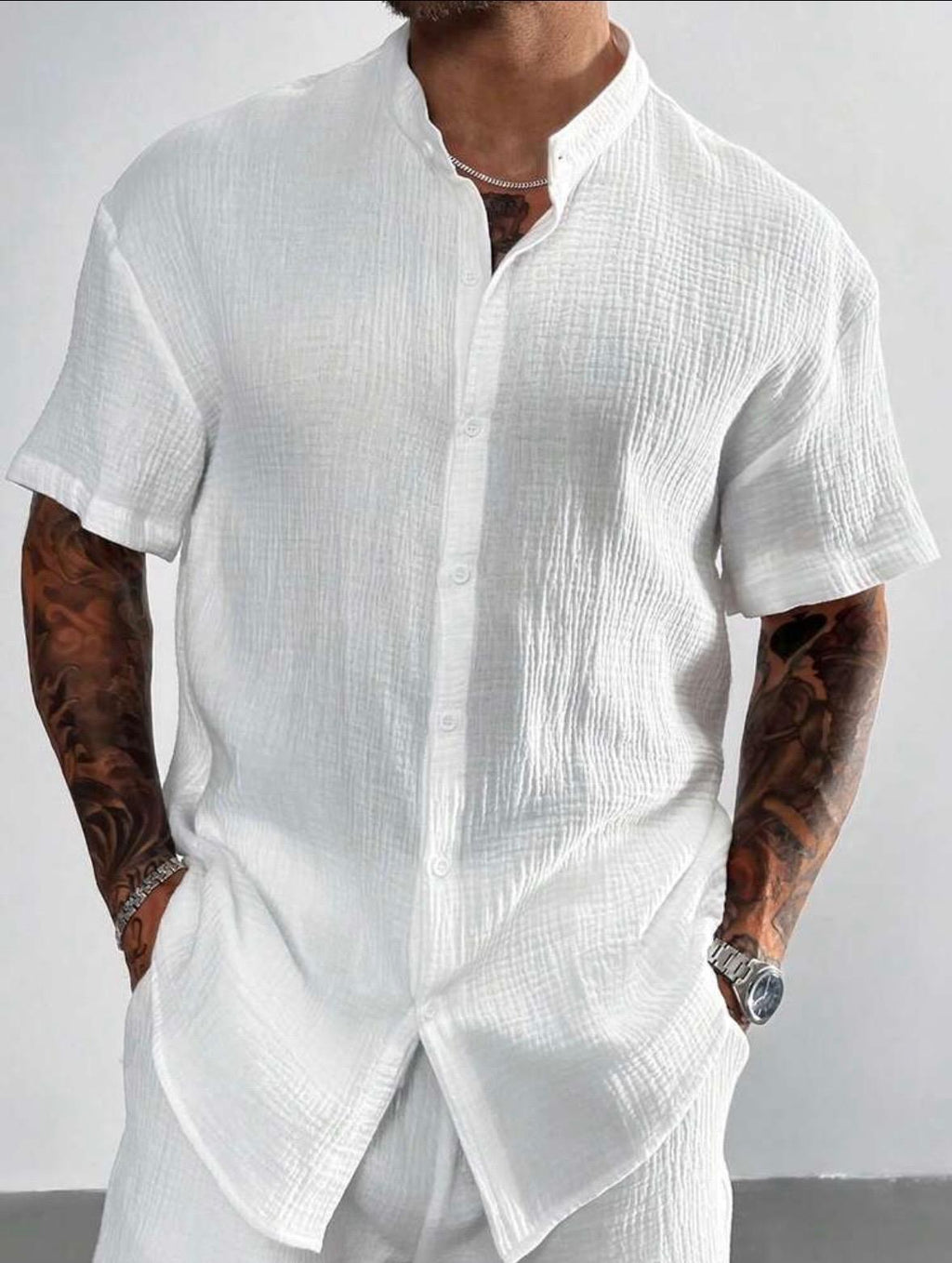 COASTAL LINE – Camicia Manica Corta Senza Colletto Uomo