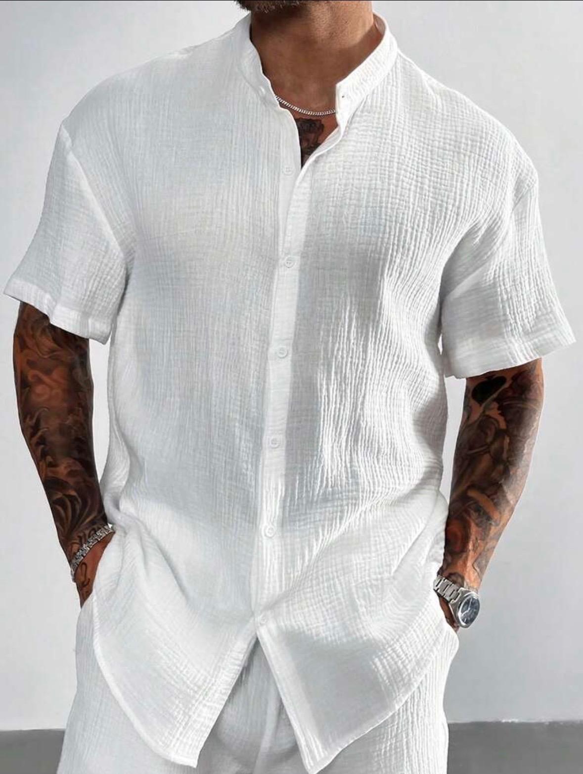 COASTAL LINE – Camicia Manica Corta Senza Colletto Uomo