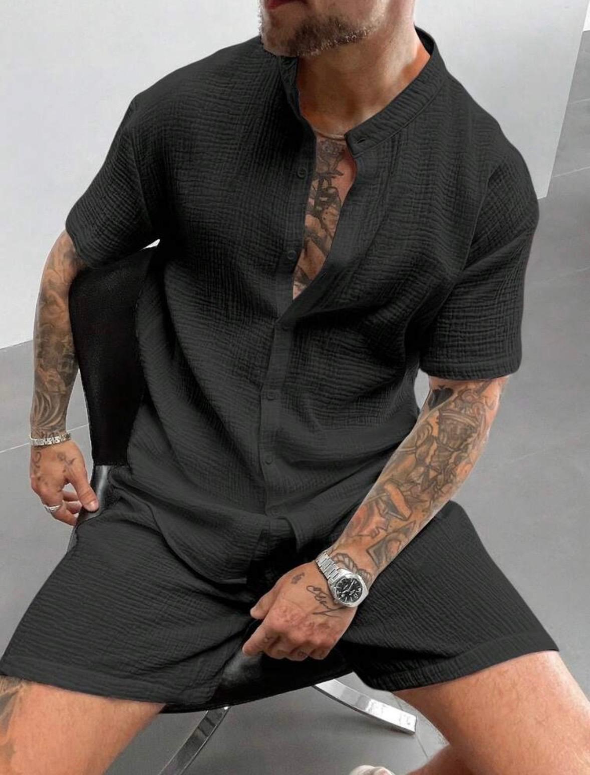 COASTAL LINE – Camicia Manica Corta Senza Colletto Uomo