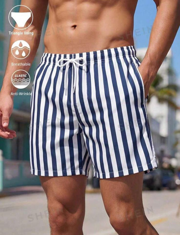 Beach Escape costume uomo righe blu e bianco - vista posteriore