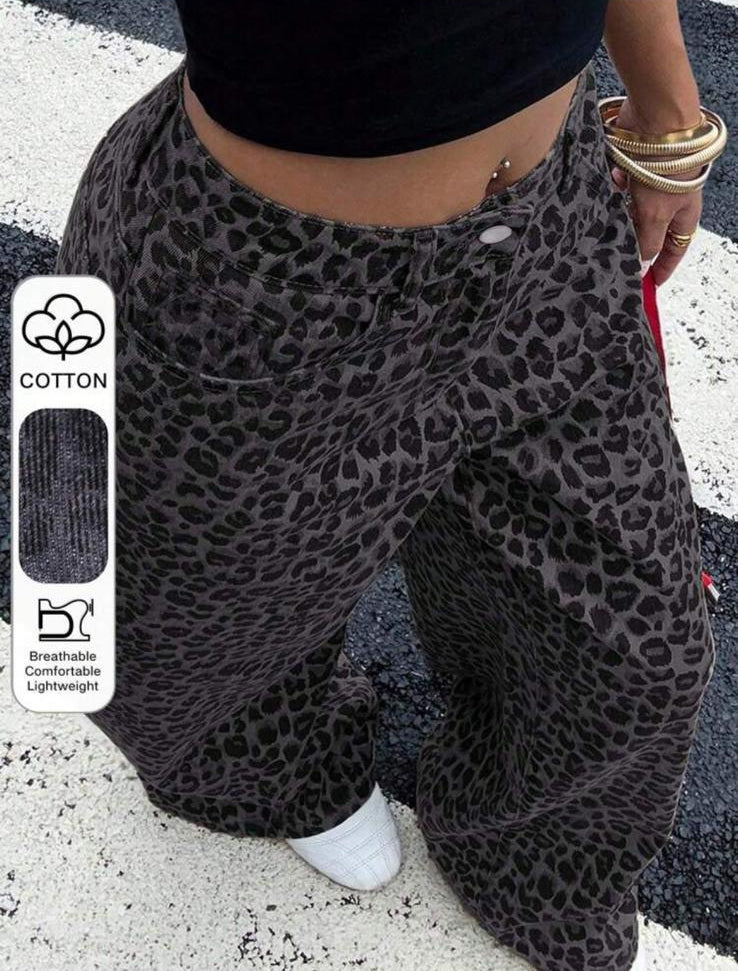 SAVAGE CHIC - Jeans Leopardati Wide Leg in Cotone