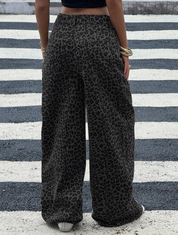 SAVAGE CHIC - Jeans Leopardati Wide Leg in Cotone