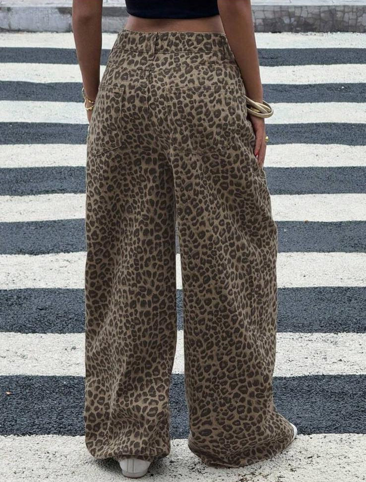 SAVAGE CHIC - Jeans Leopardati Wide Leg in Cotone