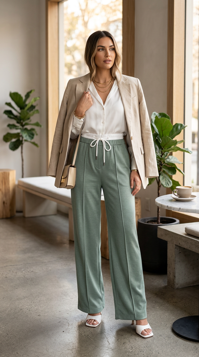 OSLO - Pantaloni Tuta Wide Leg con Cinta Bianca