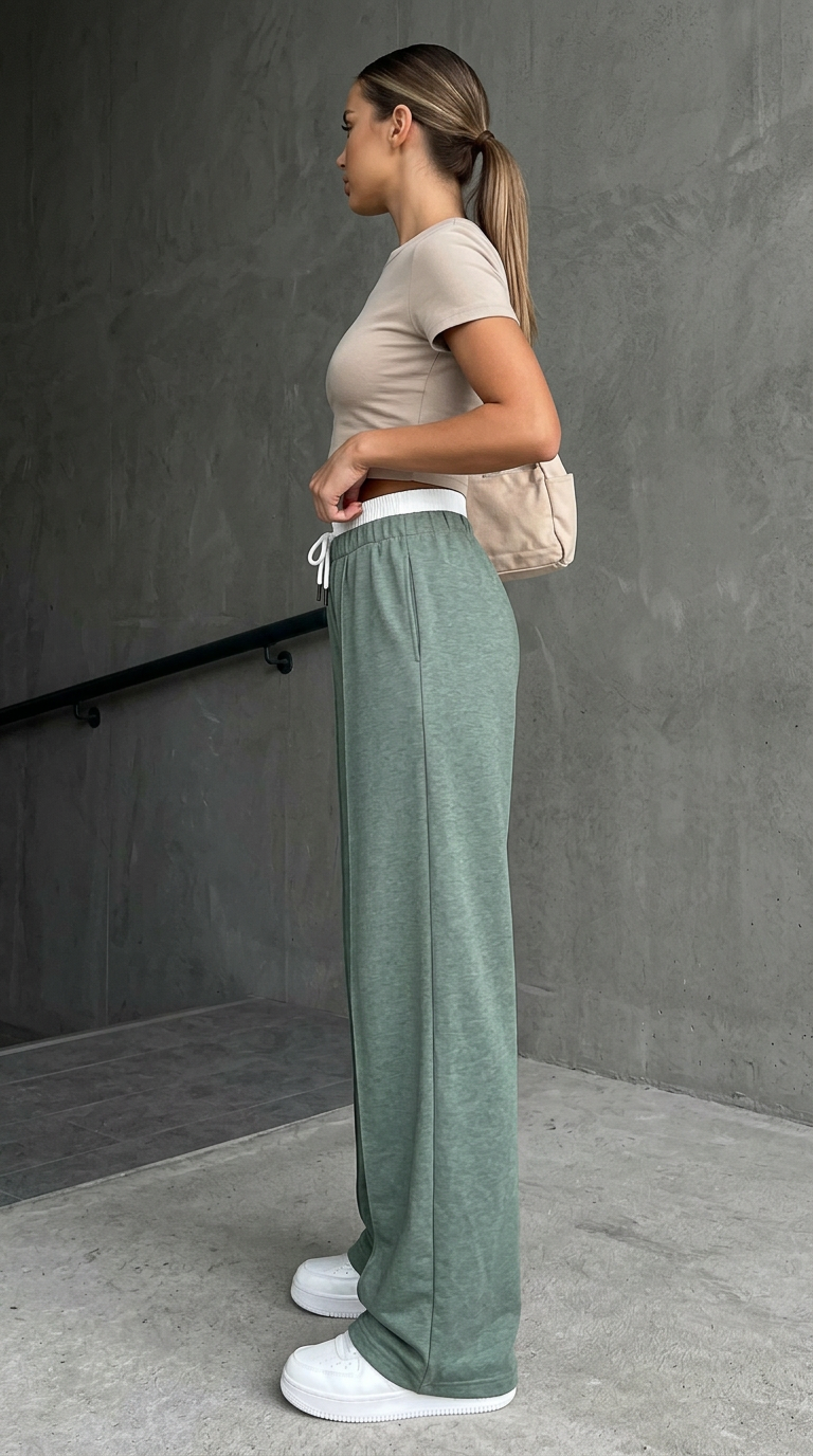 OSLO - Pantaloni Tuta Wide Leg con Cinta Bianca