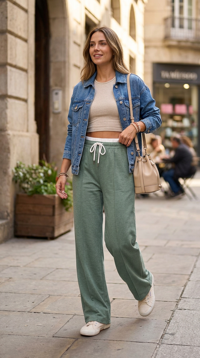 OSLO - Pantaloni Tuta Wide Leg con Cinta Bianca