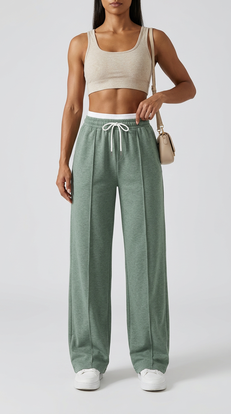 OSLO - Pantaloni Tuta Wide Leg con Cinta Bianca