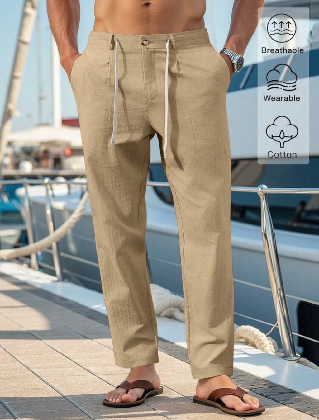 ENDLESS SUMMER pantalone estivo uomo bianco lino fronte