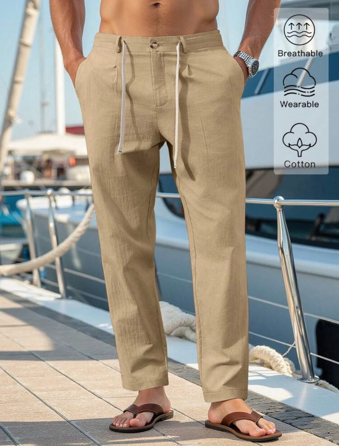 ENDLESS SUMMER pantalone estivo uomo bianco lino fronte