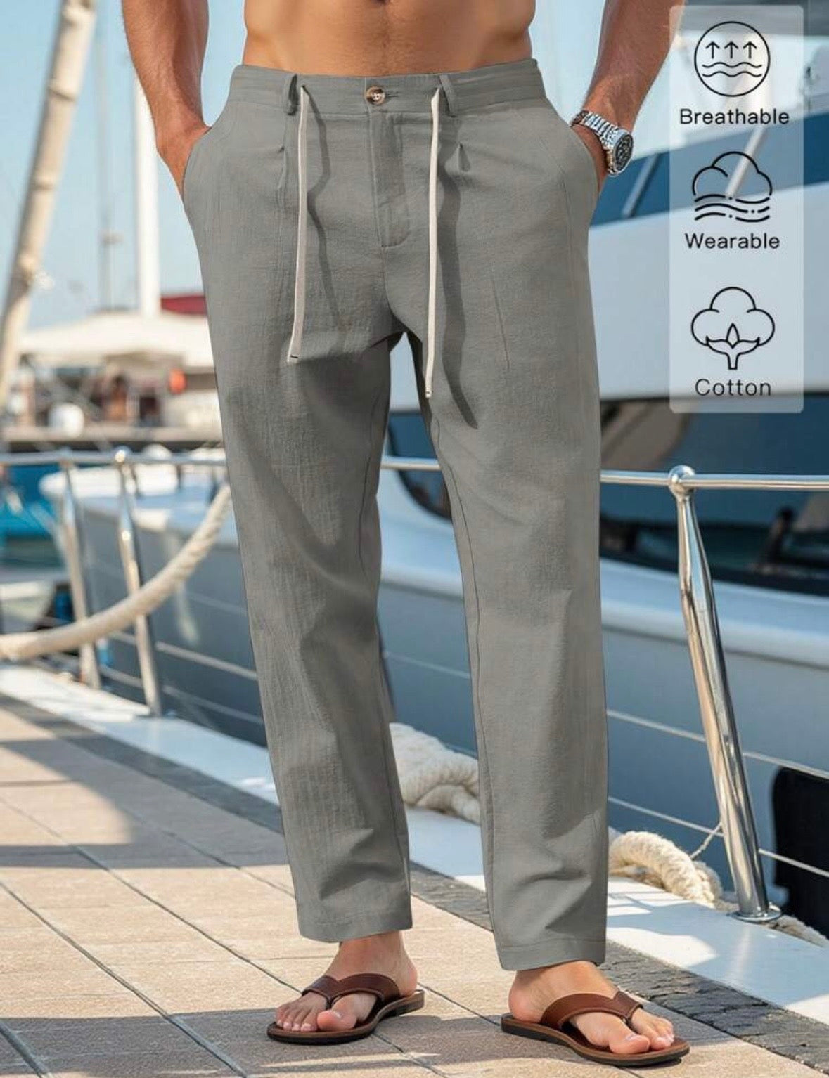 ENDLESS SUMMER pantalone estivo uomo bianco dettaglio vita