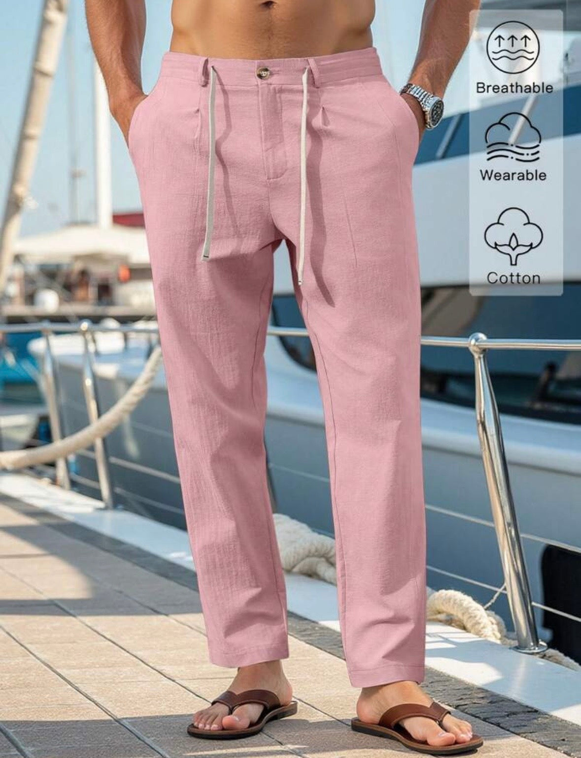 ENDLESS SUMMER pantalone estivo uomo verde salvia dettaglio