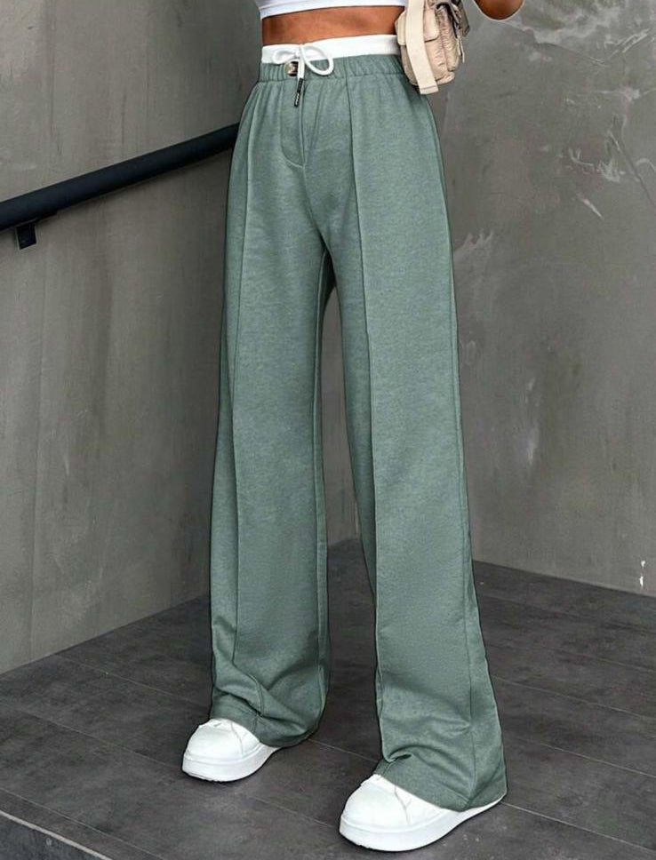 OSLO - Pantaloni Tuta Wide Leg con Cinta Bianca