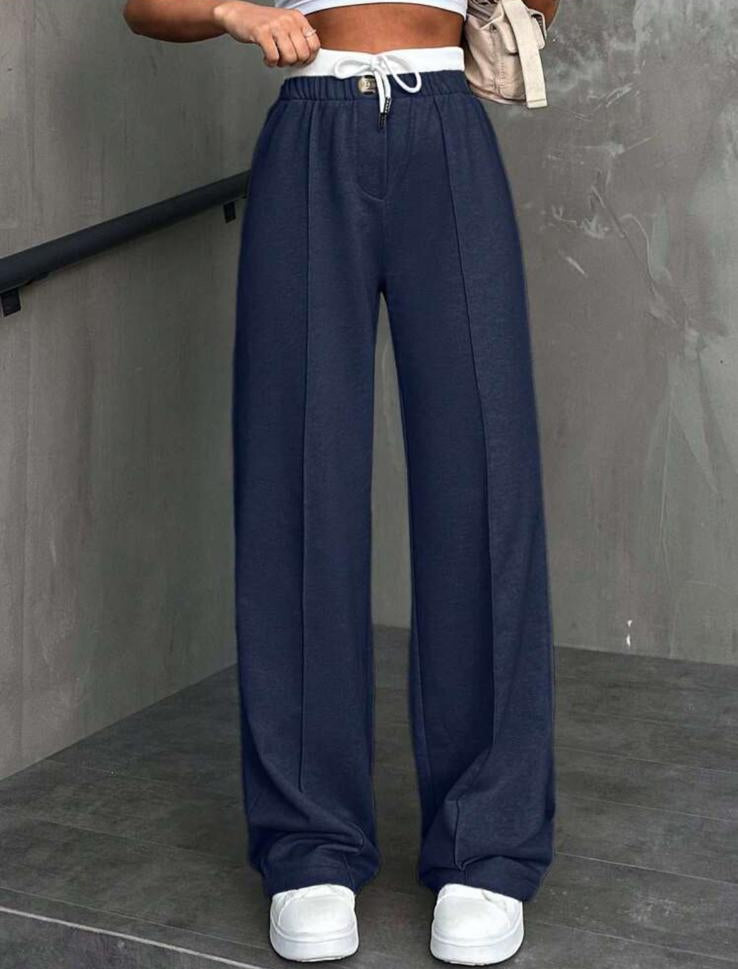 OSLO - Pantaloni Tuta Wide Leg con Cinta Bianca
