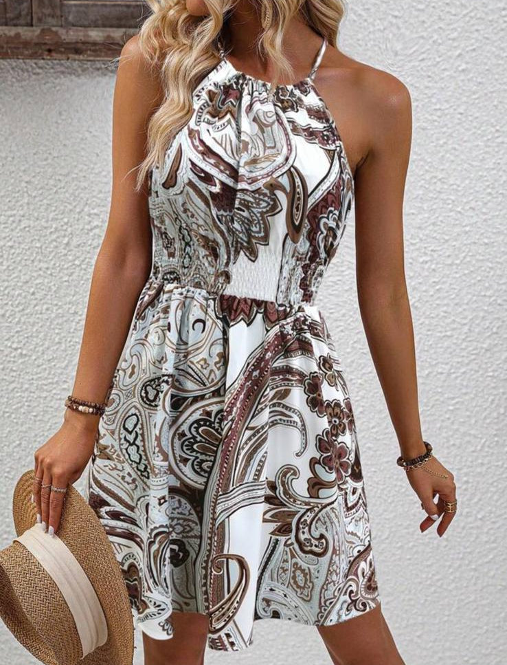 FIORÉLIA - Vestito Corto Paisley Halter Neck