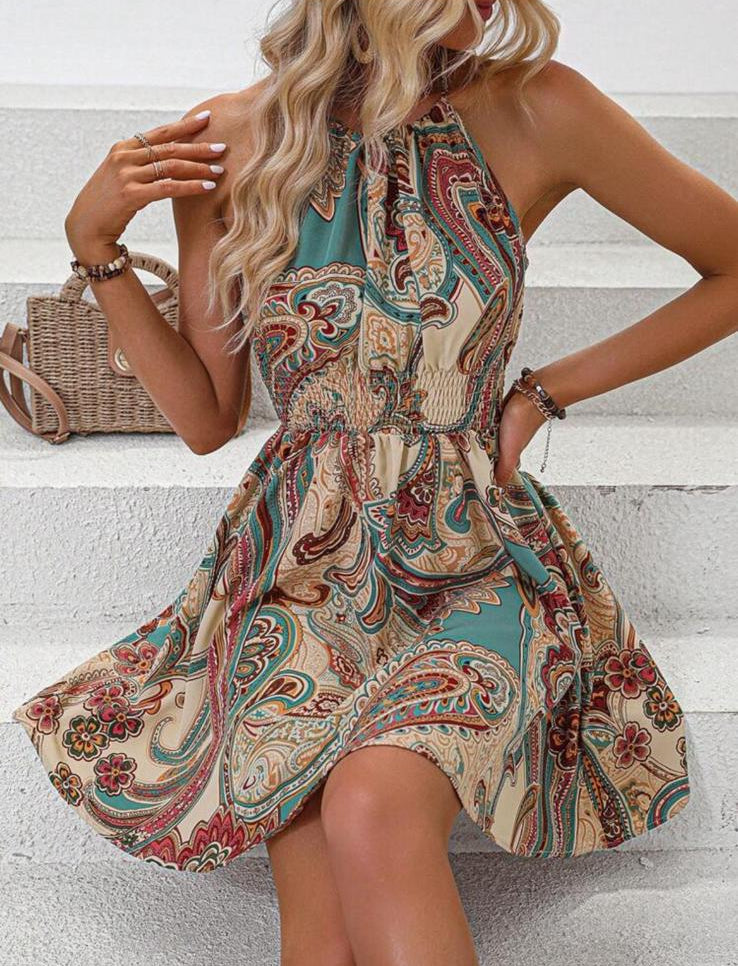 FIORÉLIA - Vestito Corto Paisley Halter Neck