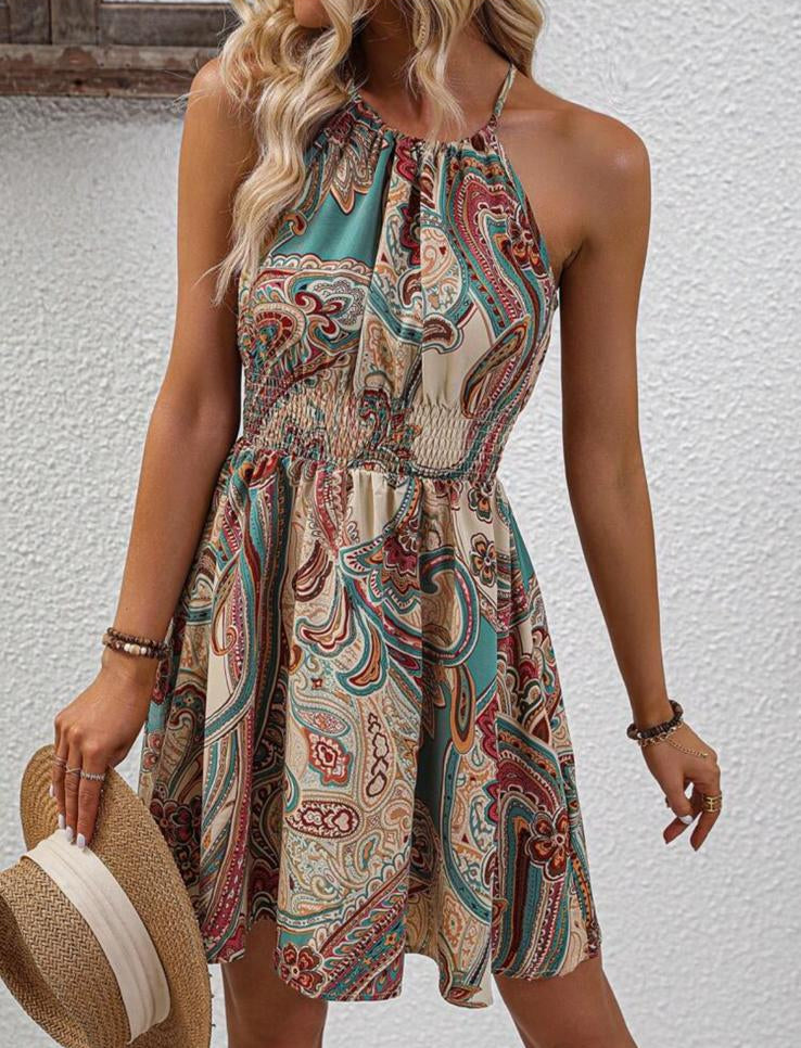 FIORÉLIA - Vestito Corto Paisley Halter Neck