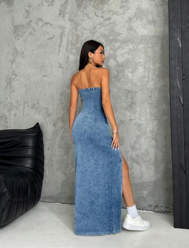 VERA - Vestito Denim Lungo con Spacco
